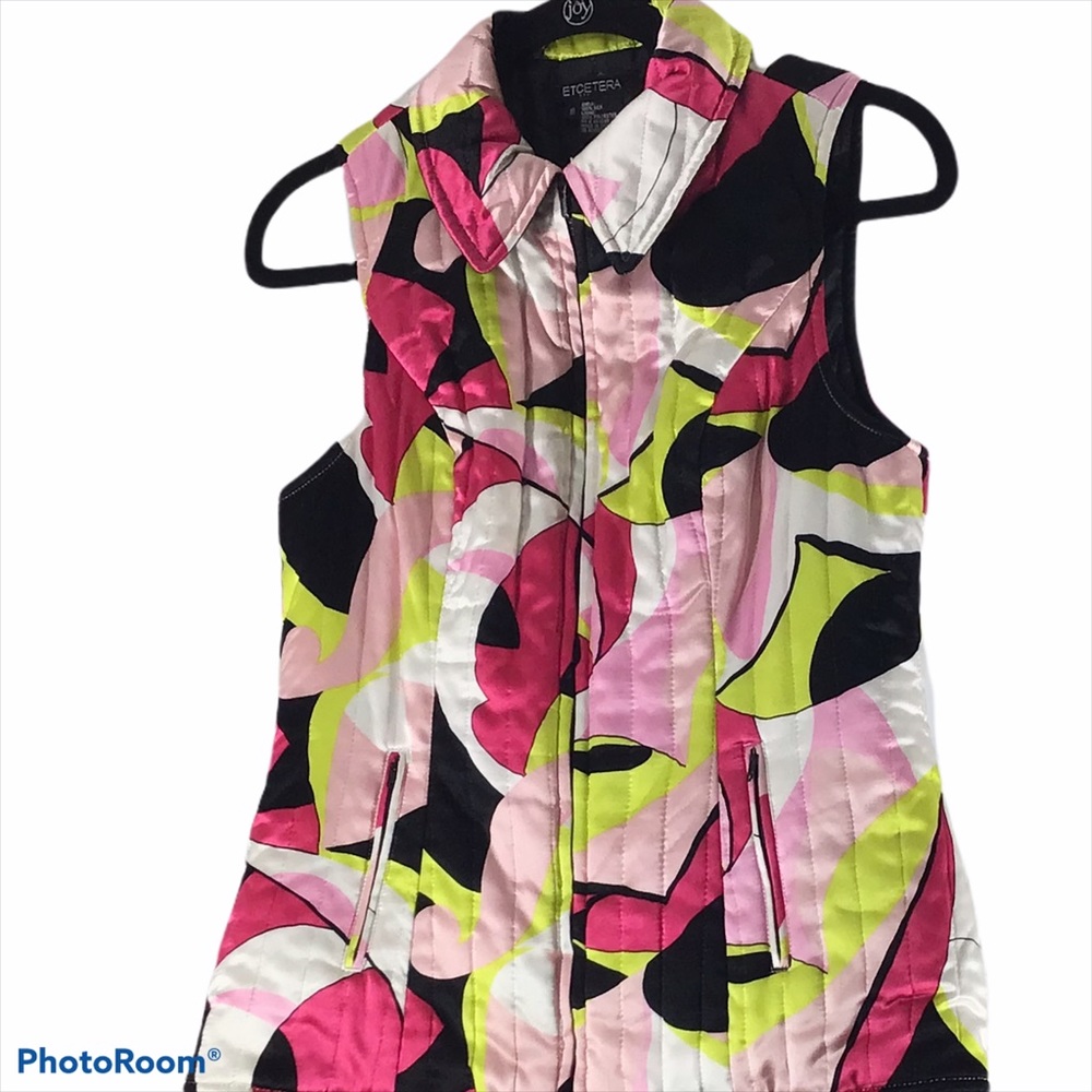 Etcetera Puffy 100% Silk Multi Colored Vest Size 8